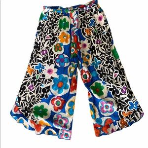 Jams World Vintage Floral Ruffle Wide Leg Capris L